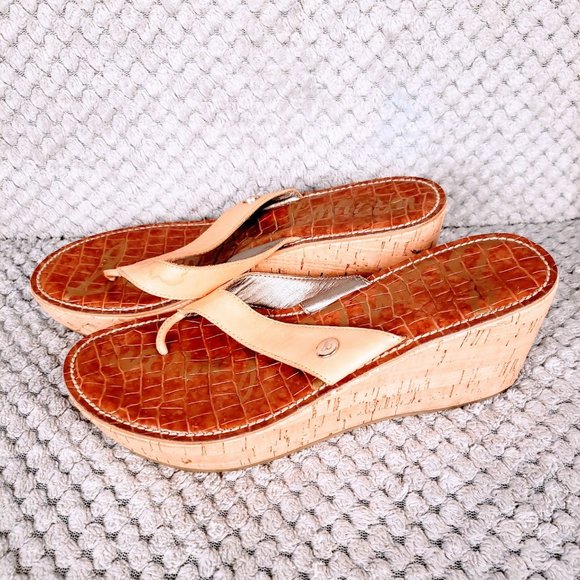 Sam Edelman Shoes - SAM EDELMAN Romy Sandals, Tan Cork Leather Upper Wedge Heel Strappy Open Toe, 9M